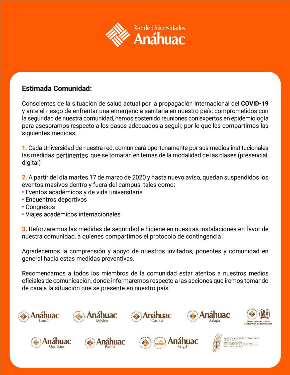 Aviso a toda nuestra Comunidad Universitaria