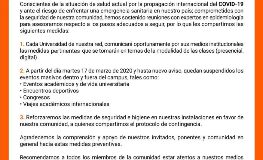 Aviso a toda nuestra Comunidad Universitaria