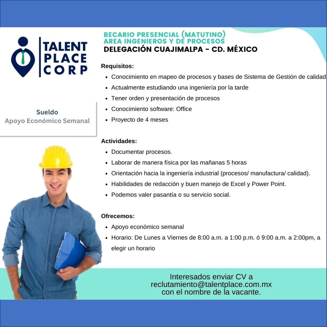 VACANTE - Becario en Área de Ingenieros y de Procesos