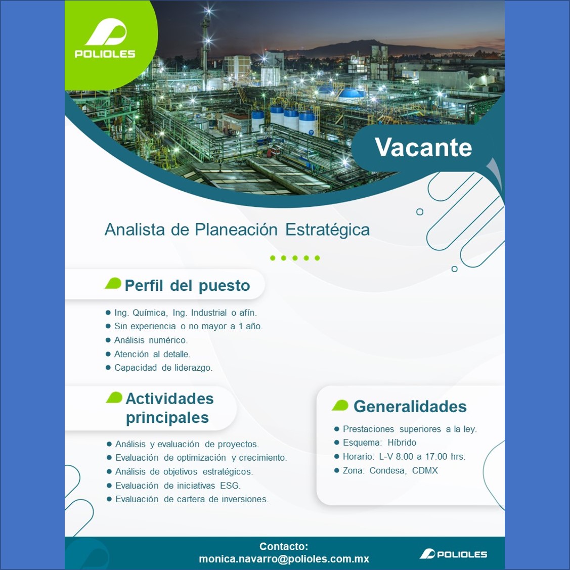 VACANTE - Analista de Planeación Estratégica | Polioles