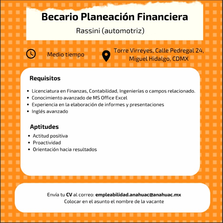 VACANTE - Becario de Planeación Financiera