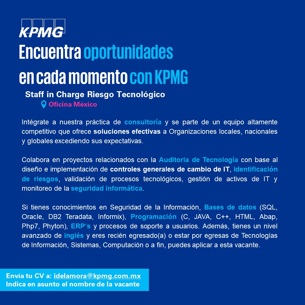 VACANTE - Staff in charge riesgo tecnológico | KPMG