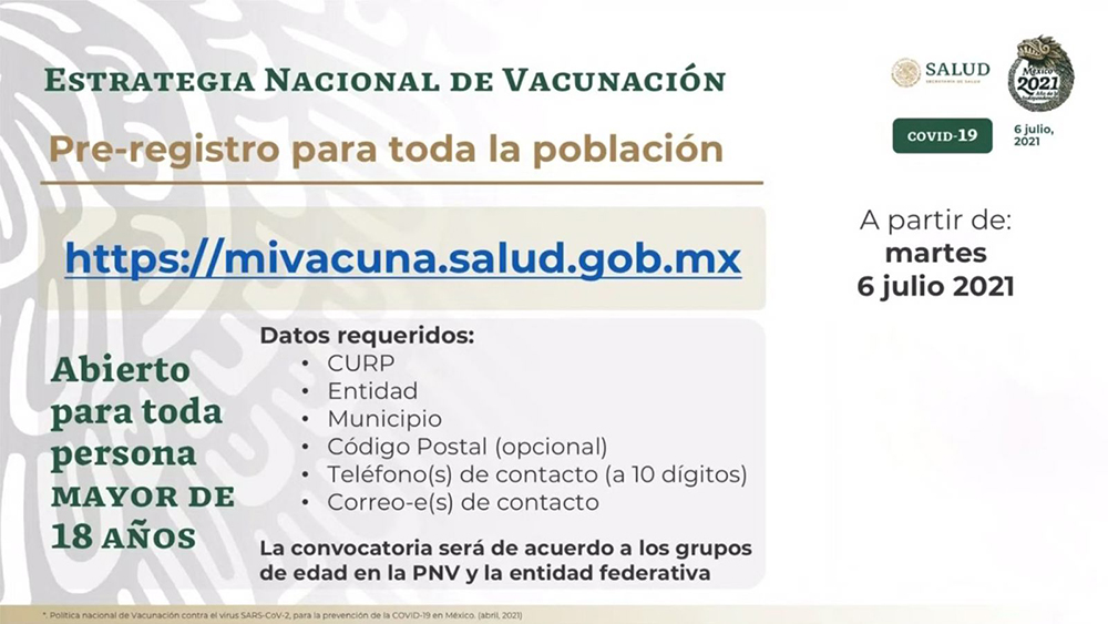 Inicia registro de jóvenes de entre 18 y 29 años para vacunarse contra la COVID-19