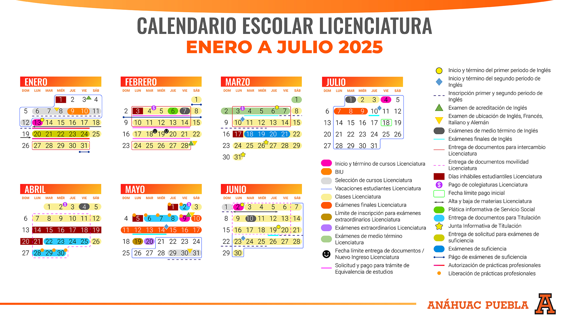 CALENDARIO ESCOLAR LICENCIATURA ENERO A JULIO 2025