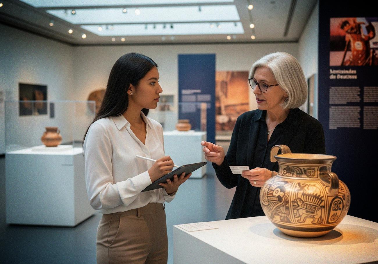 Estudiante de administración pública y finanzas en un aula tipo tribunal, acompañado de dos compañeros con laptops, reflejando formación profesional, liderazgo y toma de decisiones en contextos institucionales.